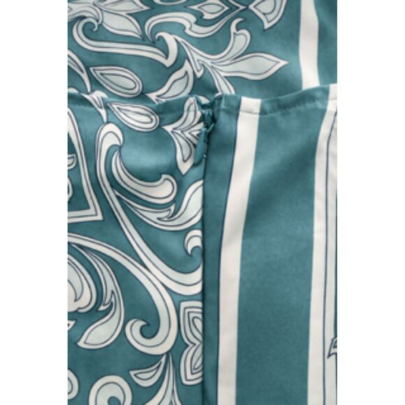 Forever 21 Satin Teal Slip Cowl Neck Mini Scarf Print Dress Size M - Picture 9 of 11